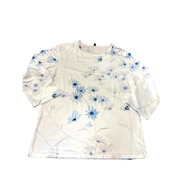 CCC Long Sleeve Floral Round Neck Cotton Blouse Elegant Design Size Large Cotton - Picture 6 of 7